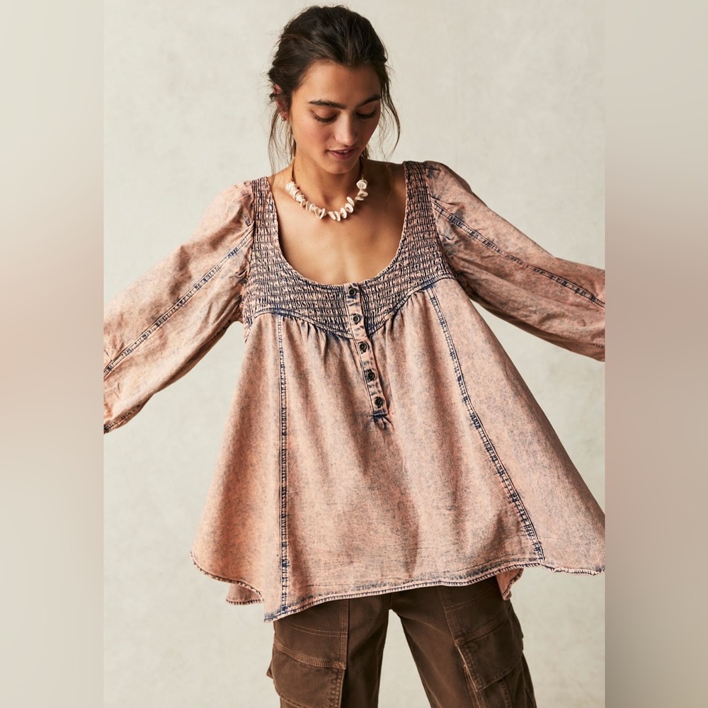 Free People Smock It To Me Denim Top Small